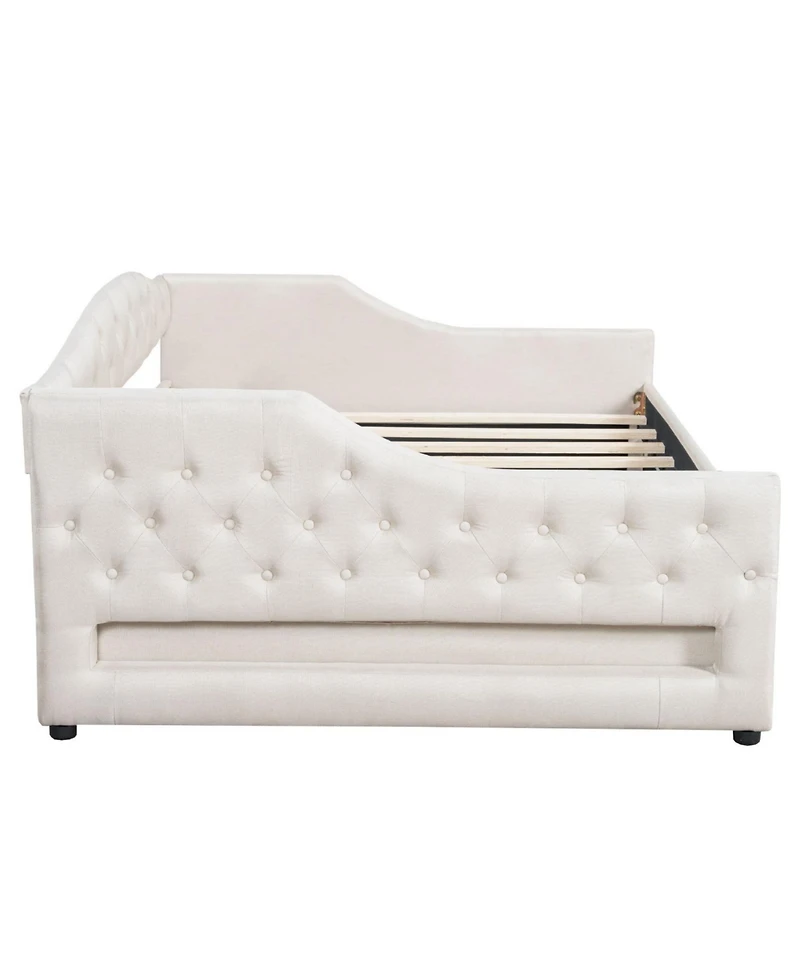 Streamdale Furniture Upholstered Full Xl Daybed with Led Belt and Trundle