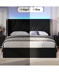 Streamdale Furniture Led Bed Frame Storage Drawers Wingback
