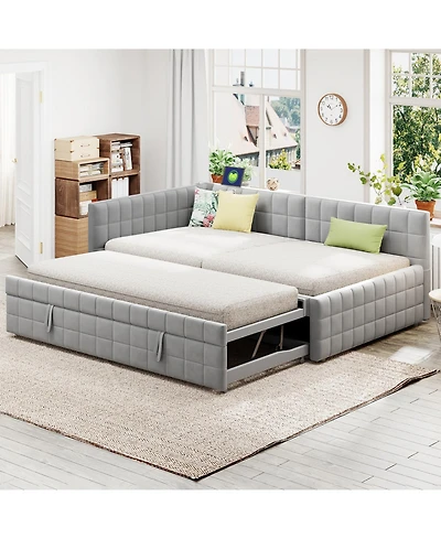 Streamdale Furniture Upholstered L-Shaped Daybed with Twin Trundle & Usb