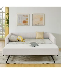 Streamdale Furniture Beige Linen Daybed with Trundle & Vertical Stripes