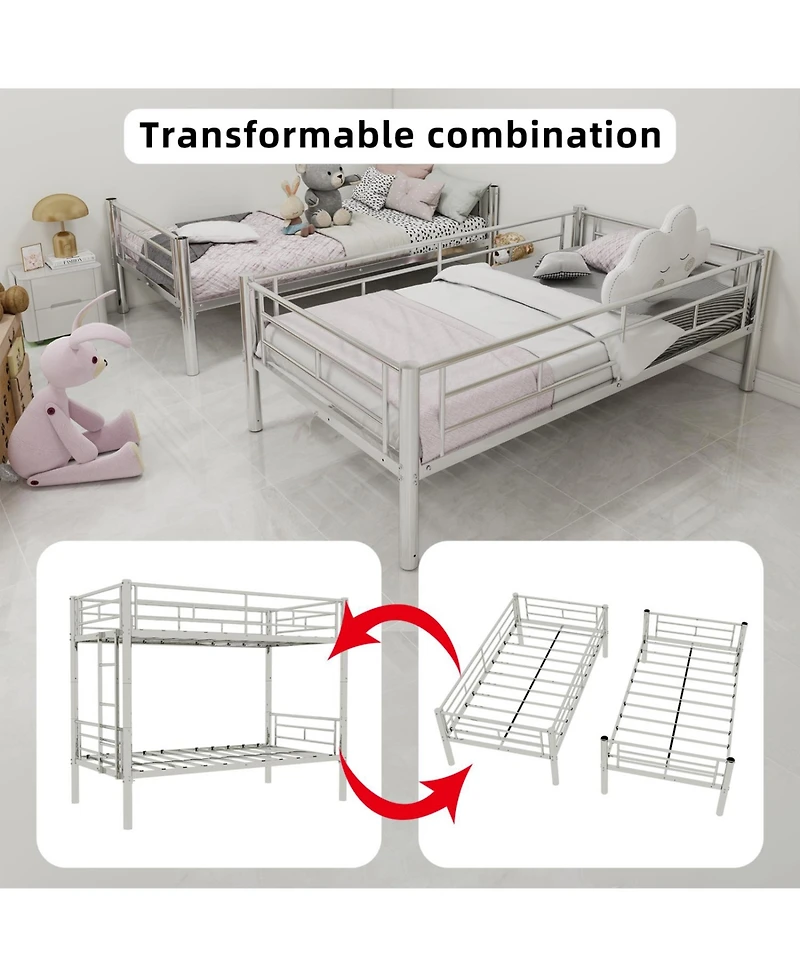 Streamdale Furniture Twin Over Twin Metal Bunk Bed with Ladders & Guardrail