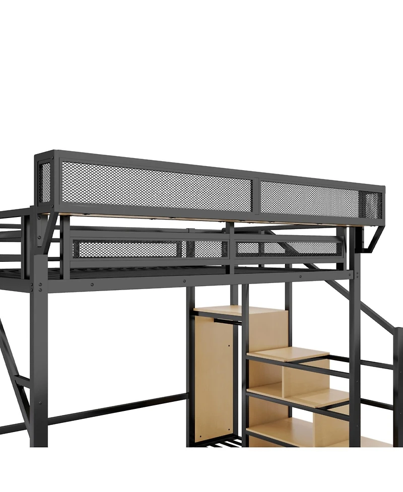 Streamdale Furniture Queen Loft Bed with Stairs & Storage - Black