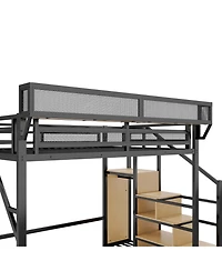Streamdale Furniture Queen Loft Bed with Stairs & Storage - Black