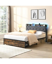 Streamdale Furniture King Bed Frame Led Headboard Storage Drawers Usb Charging