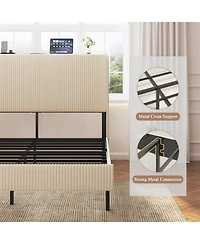 Streamdale Furniture King Beige Platform Bed with Charging Station
