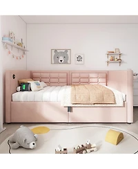 Streamdale Furniture Velvet Twin Daybed with Usb Charging & Storage