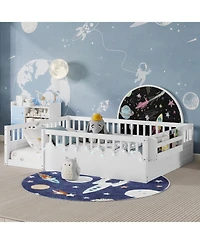 Streamdale Furniture Montessori Floor Bed Frame, High Rails, Light & Shelf, White