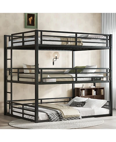 Streamdale Furniture Triple Bunk Bed, Queen/Full Xl/Queen, Metal