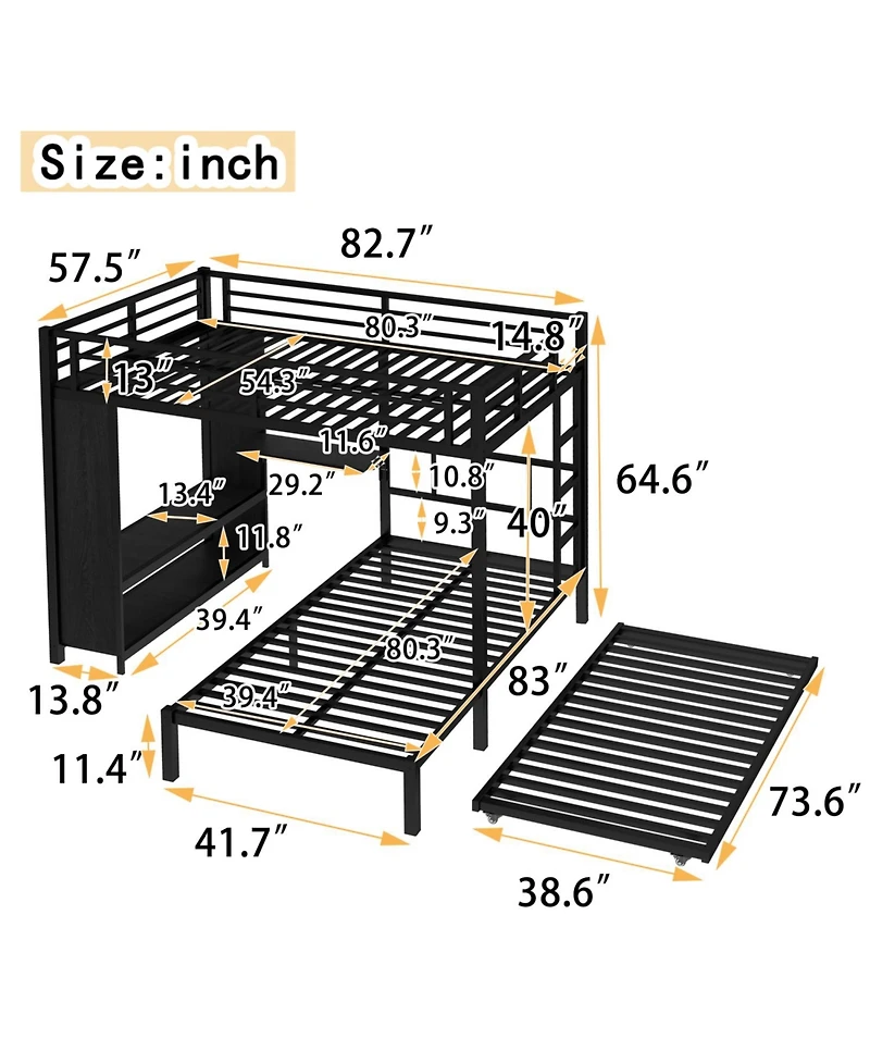 Streamdale Furniture Full/Twin Bunk Bed- Wardrobe, Trundle, Desk, Ladders