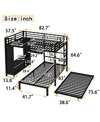 Streamdale Furniture Full/Twin Bunk Bed- Wardrobe, Trundle, Desk, Ladders