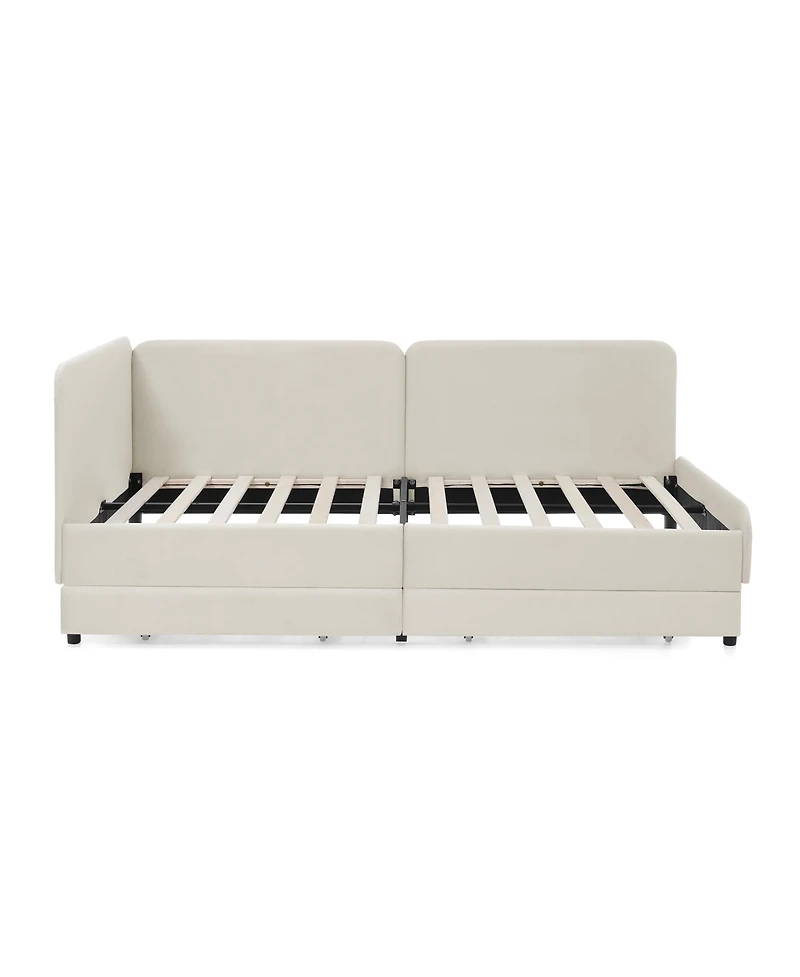 Streamdale Furniture Streamdale Twin Upholstered Platform Bed Frame w/ 2 Storage Drawers, Beige