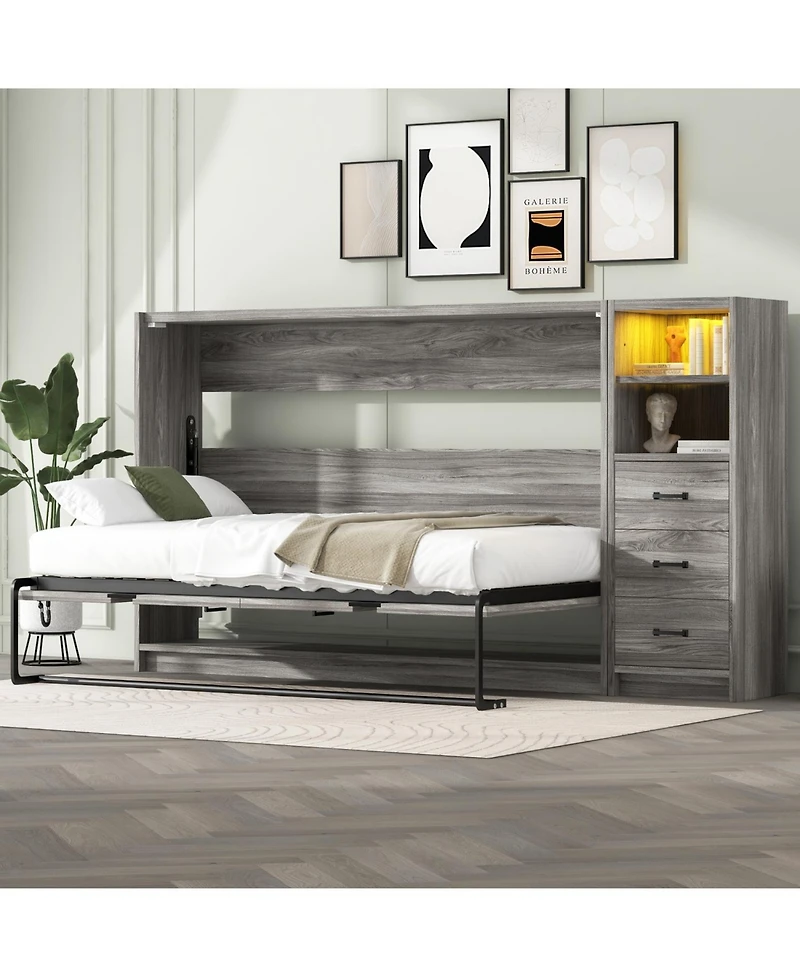 Streamdale Furniture + Twin + Wood (or Mdf, if that s the material) + Murphy Bed with Drawers & Led, Folds to Cabinet + Bed