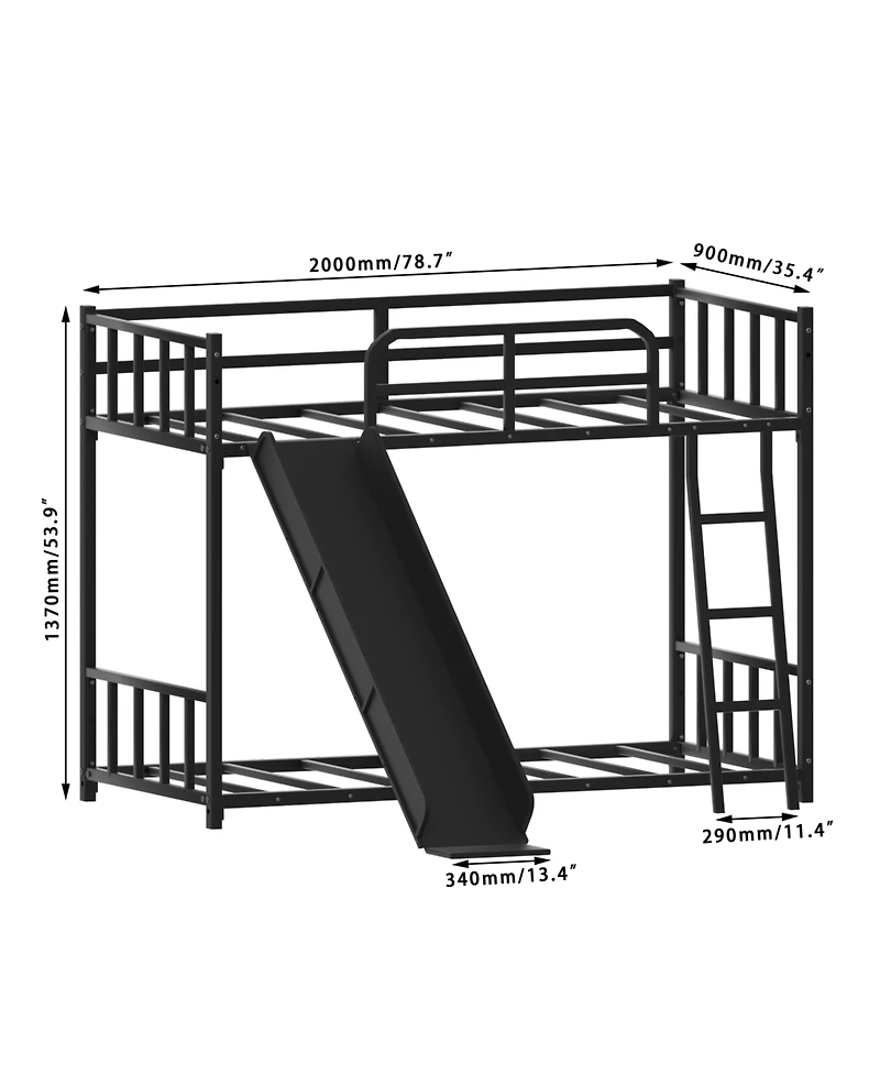 Streamdale Furniture Streamdale Bunk Bed with Ladder and Slide, metal Bed Frame with Safety Guard Rails
