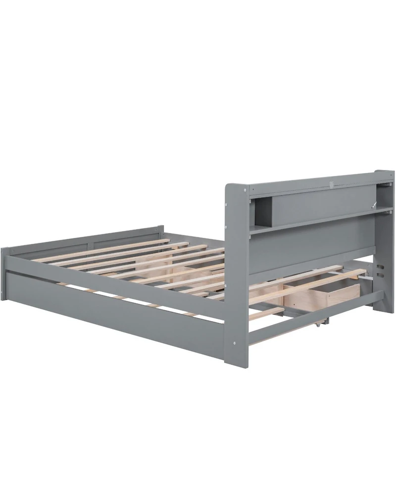 Streamdale Furniture Queen Wood Platform Bed- Led, 2 Drawers & Trundle.