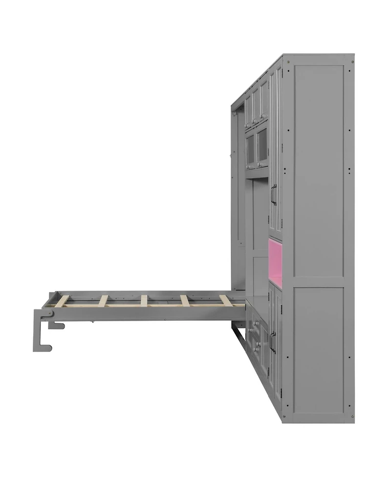 Streamdale Furniture Twin Gray Wooden Murphy Bed with Tv Stand, Drawers & Shelves