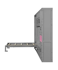 Streamdale Furniture Twin Gray Wooden Murphy Bed with Tv Stand, Drawers & Shelves