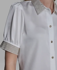 Karl Lagerfeld Paris Women's Beaded Short-Sleeve Top