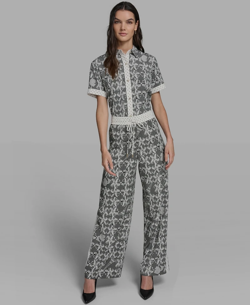 Karl Lagerfeld Paris Women's Lace Print Soft Pull-On Pants
