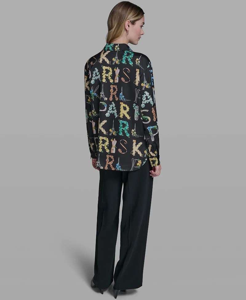 Karl Lagerfeld Paris Women's Printed Long-Sleeve Top