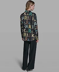 Karl Lagerfeld Paris Women's Printed Long-Sleeve Top