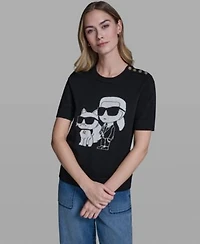 Karl Lagerfeld Paris Womens Karl Choupette Crew Neck Graphic Sweater