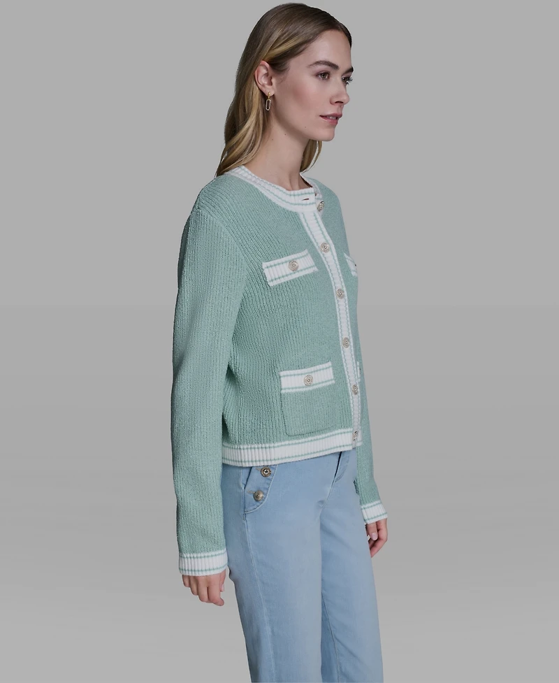 Karl Lagerfeld Paris Women's Marled Crewneck Cardigan Sweater