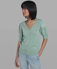 Karl Lagerfeld Paris Women's Floral Short-Sleeve Sweater