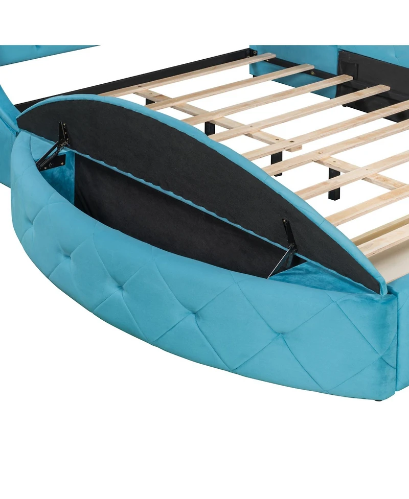 Streamdale Furniture Queen Upholstered Platform Bed w/ Wingback, Drawer & Stools