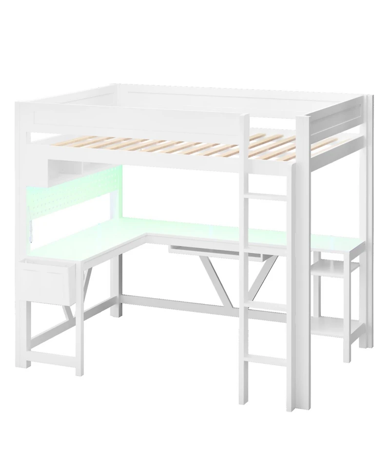 Streamdale Furniture Full Size Black Gaming Loft Bed with Desk, Led Lights & Charging Station