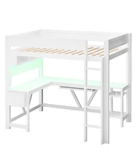 Streamdale Furniture Full Size Black Gaming Loft Bed with Desk, Led Lights & Charging Station