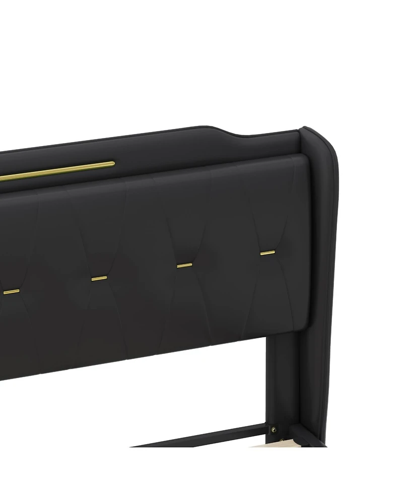 Streamdale Furniture Queen Leather Bed Frame Wingback Headboard Platform