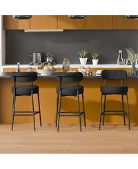 Dyhome Bar Stools Set of 3, 28 Inches Modern Counter Height with Curved Back Metal Legs, Upholstered Tall Barstools for Kitchen Island, Caf