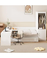 Streamdale Furniture Full Wooden Platform Bed with 6 Drawers, Shelves, desk and Wardrobe