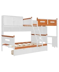 Streamdale Furniture Twin Over Full Bunk Bed w/ Desk, Drawers, Shelves, Cabinet & Led Light
