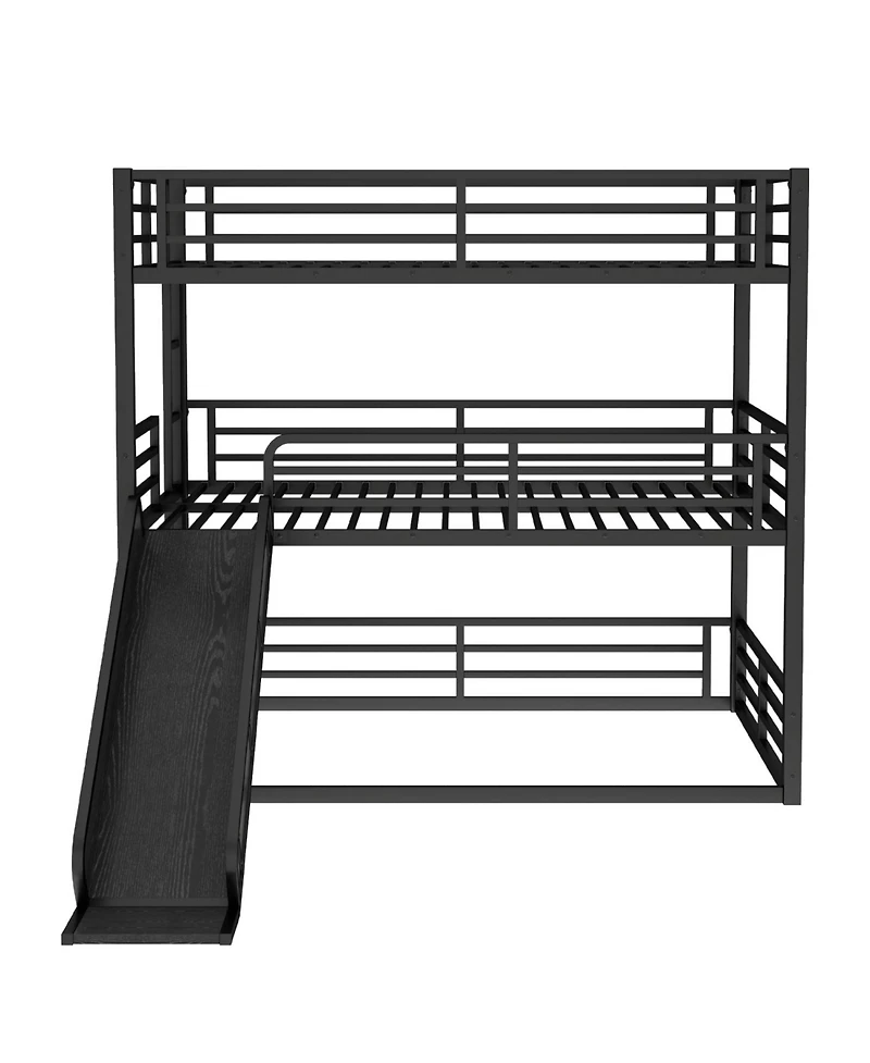 Streamdale Furniture Triple Bunk Bed with Slide, Metal, Heavy-Duty