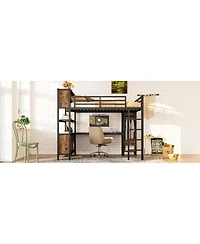 Streamdale Furniture Queen Loft Bed with Wardrobe, Desk & Storage - Black Woodgrain