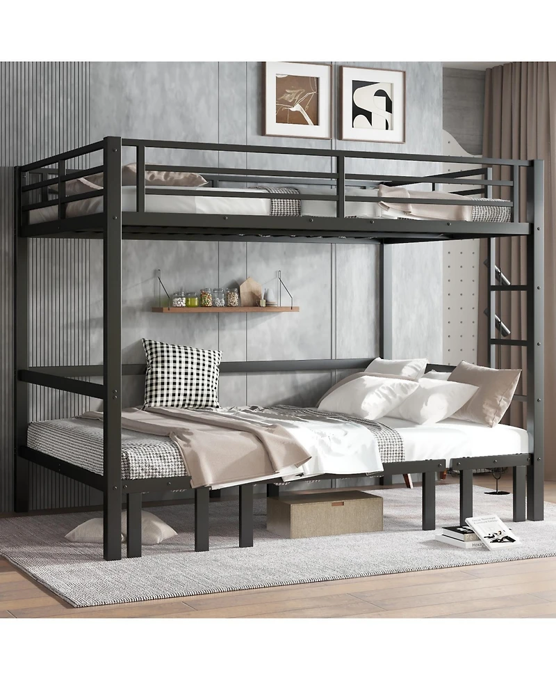 Streamdale Furniture Queen Over Queen Pull-Out Bunk Bed, Safety Rails, Black