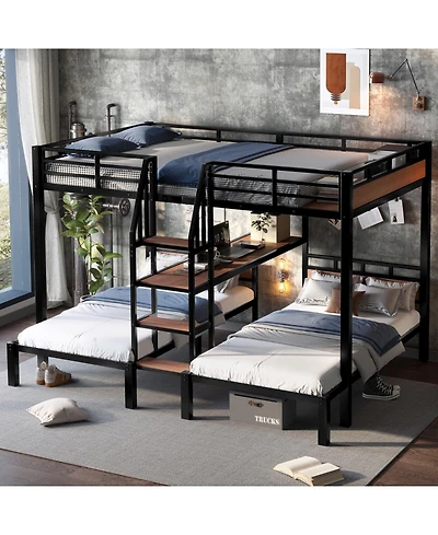 Streamdale Furniture Queen/Twin/Twin Metal Bunk Bed w/ Storage - Black