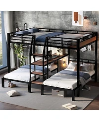 Streamdale Furniture Queen/Twin/Twin Metal Bunk Bed w/ Storage - Black