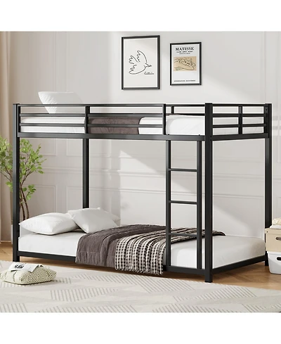 Streamdale Furniture Twin Over Twin Metal Bunk Bed - Black, Sturdy, Easy Assembly