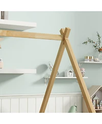 Streamdale Furniture Streamdale Rubber Wood Tent Floor Bed with Guardrails & Door