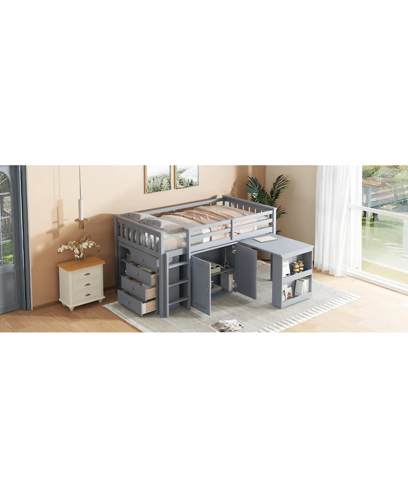 Streamdale Furniture Twin Loft Bed with Desk & Storage - Grey