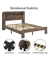 Streamdale Furniture Full Bed Frame with Led Headboard, Usb Ports & Storage