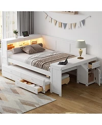 Streamdale Furniture Streamdale Full Size Daybed with Storage Drawers Trundle Charging Led Desk