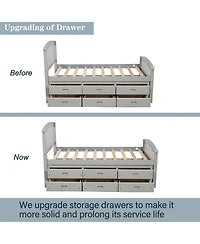 Streamdale Furniture Twin Size Platform Storage Bed Solid Wood Bed With 6 Drawers