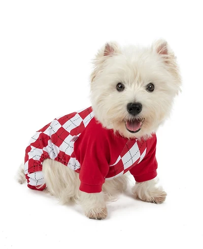 Leveret Dog Cotton Pajama Argyle Red and White