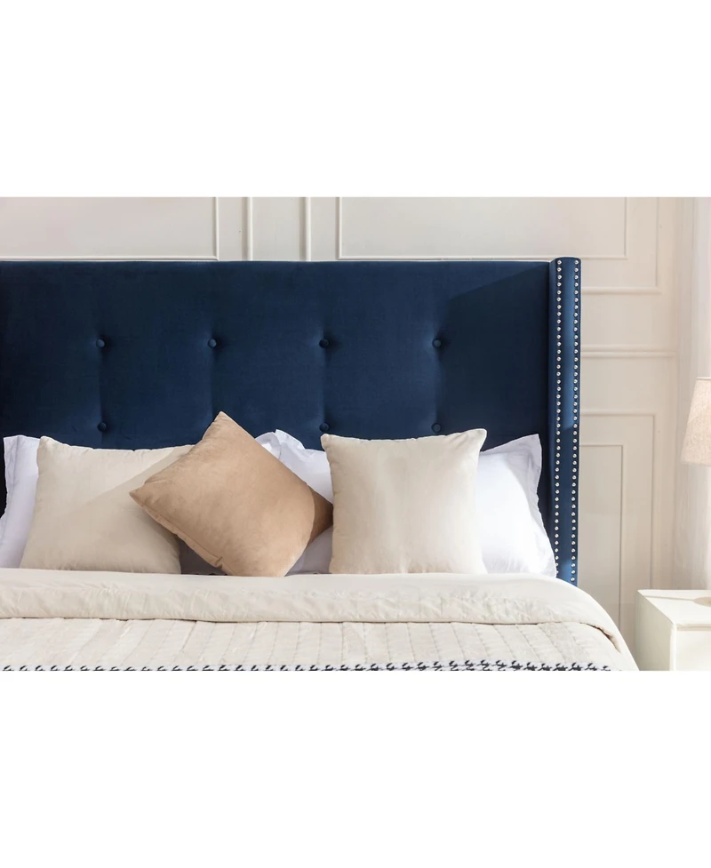 Streamdale Furniture Peyton Queen Upholstered Bed Blue Velvet, Easy Assembly