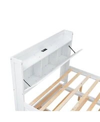 Full Size Wooden Storage Bed with Twin Trundle and Outlets