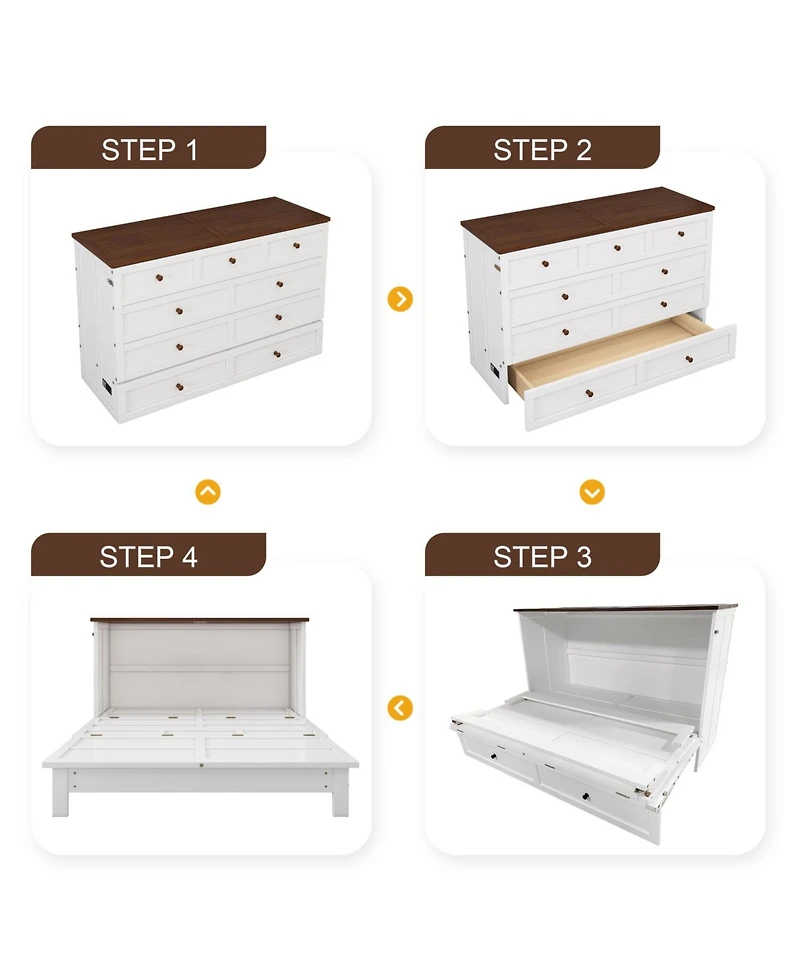 Streamdale Furniture Streamdale Solid Pine Murphy Bed Chest with Storage, Charging