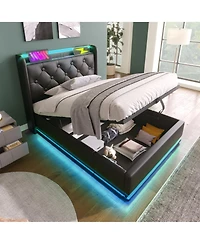 Streamdale Furniture Twin-Size Upholstered Led Bed with Hydraulic Storage